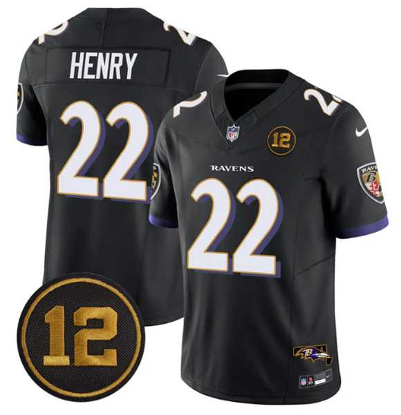 Men%27s Baltimore Ravens #22 Derrick Henry Black 2025 F.U.S.E Jacoby Jones Patch Vapor Limited Jersey Dzhi->baltimore ravens->NFL Jersey