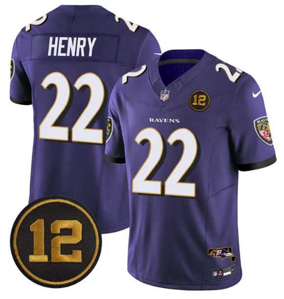 Mens Baltimore Ravens #22 Derrick Henry Purple 2025 F.U.S.E Jacoby Jones Patch Vapor Limited Jersey Dzhi->baltimore ravens->NFL Jersey