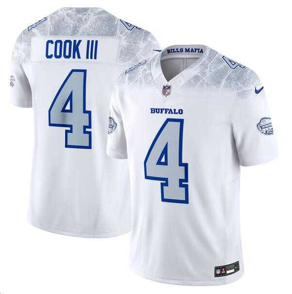 Mens Buffalo Bills #4 James Cook III White 2025 F.U.S.E. Rivalries Vapor Untouchable Limited Stitched Jersey Dzhi->buffalo bills->NFL Jersey