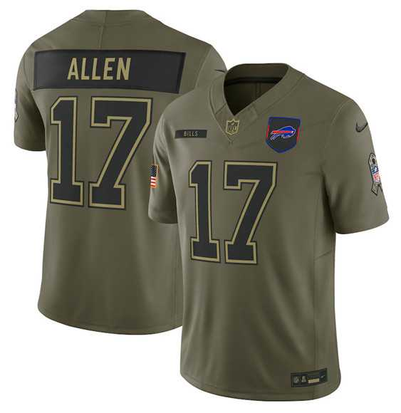 Mens Buffalo Bills #17 Josh Allen Olive 2025 Salute to Service Limited Stitched Jersey Dyin->buffalo bills->NFL Jersey