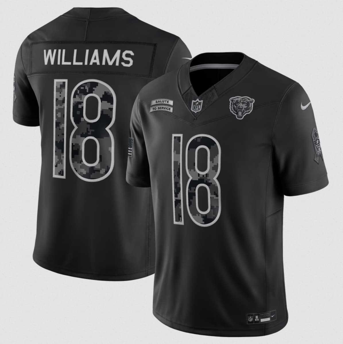 Men%27s Chicago Bears #18 Caleb Williams Black 2026 F.U.S.E. Salute to Service Limited Stitched Jersey->chicago bears->NFL Jersey