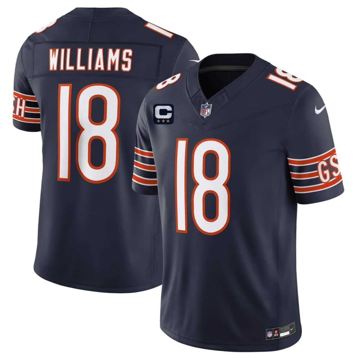 Men%27s Chicago Bears #18 Caleb Williams Navy 2026 F.U.S.E. With 3-star C Patch Vapor Untouchable Limited Stitched Jersey Dzhi->chicago bears->NFL Jersey