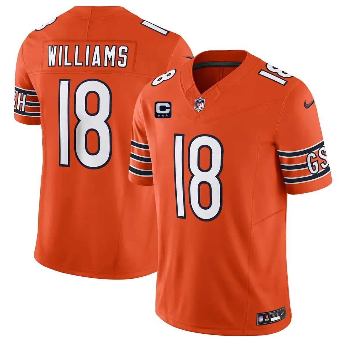 Men%27s Chicago Bears #18 Caleb Williams Orange 2026 F.U.S.E. With 3-star C Patch Vapor Untouchable Limited Stitched Jersey Dzhi->chicago bears->NFL Jersey