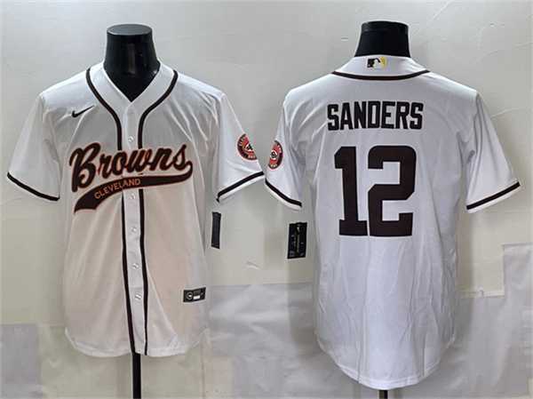 Men%27s Cleveland Browns #12 Shedeur Sanders White With Patch Cool Base Stitched Baseball Jersey->detroit lions->NFL Jersey