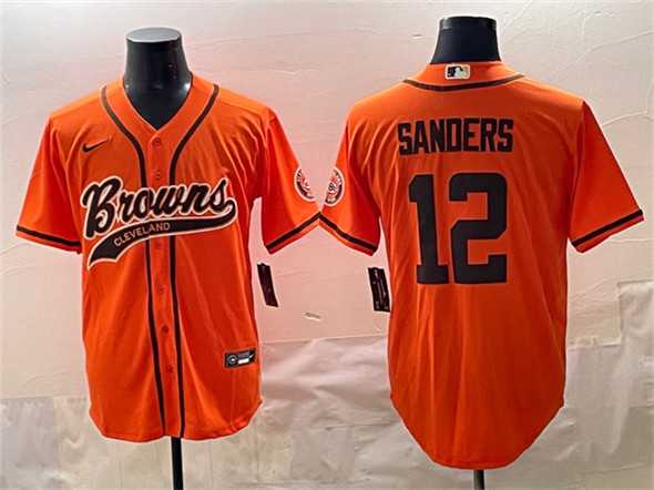 Men%27s Cleveland Browns #12 Shedeur Sanders Orange With Patch Cool Base Stitched Baseball Jersey->cleveland browns->NFL Jersey