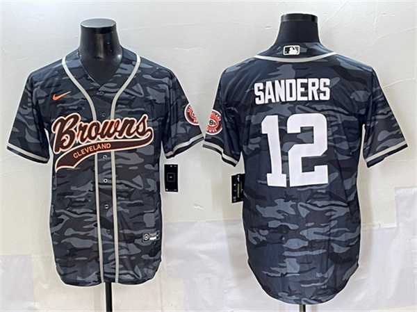 Men%27s Cleveland Browns #12 Shedeur Sanders Gray Camo With Patch Cool Base Stitched Baseball Jersey->cleveland browns->NFL Jersey