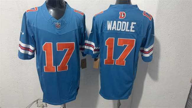 Men%27s Denver Broncos #17 Jaylen Waddle Blue F.U.S.E. With Patch Throwback Vapor Limited Stitched Jersey->denver broncos->NFL Jersey