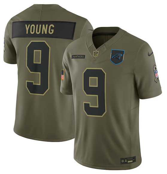 Mens Carolina Panthers #9 Bryce Young Olive 2025 Salute to Service Limited Stitched Jersey Dyin->carolina panthers->NFL Jersey