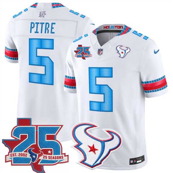 Men%27s Houston Texans #5 Jalen Pitre White 2026 25th Anniversary Patch F.U.S.E. Rivalries Collection Limited Stitched Jersey Dzhi->houston texans->NFL Jersey