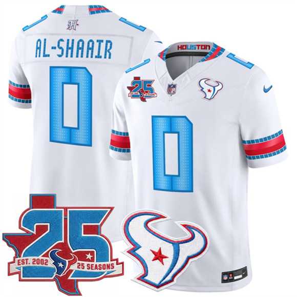 Men%27s Houston Texans #0 Azeez Al-Shaair White 2026 25th Anniversary Patch F.U.S.E.  Rivalries Collection Limited Stitched Jersey Dzhi->denver broncos->NFL Jersey