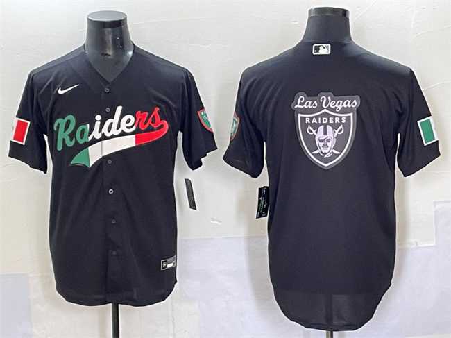 Men%27s Las Vegas Raiders Team Big Logo Black Mexico Cool Base Stitched Baseball Jersey->las vegas raiders->NFL Jersey