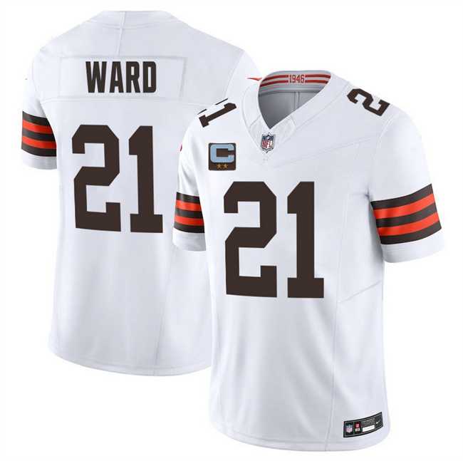 Mens Cleveland Browns #21 Denzel Ward White 2025 F.U.S.E. With 2-Star C Patch Vapor Limited Stitched Jersey Dzhi->cleveland browns->NFL Jersey