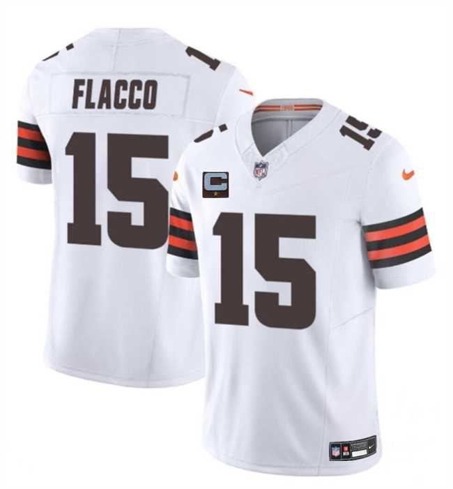 Mens Cleveland Browns #15 Joe Flacco White 2025 F.U.S.E. With 1-Star C Patch Vapor Limited Stitched Jersey Dzhi->cleveland browns->NFL Jersey