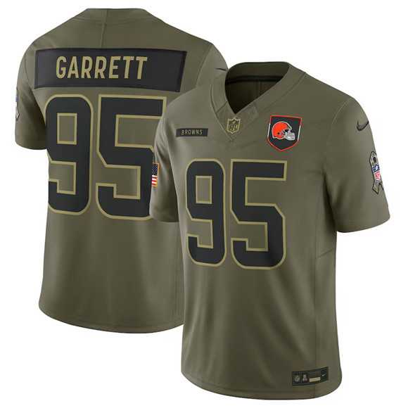 Mens Cleveland Browns #95 Myles Garrett Olive 2025 Salute to Service Limited Stitched Jersey Dyin->cleveland browns->NFL Jersey
