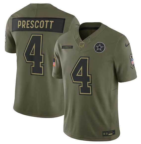Mens Dallas Cowboys #4 Dak Prescott Olive 2025 Salute to Service Limited Stitched Jersey Dyin->dallas cowboys->NFL Jersey