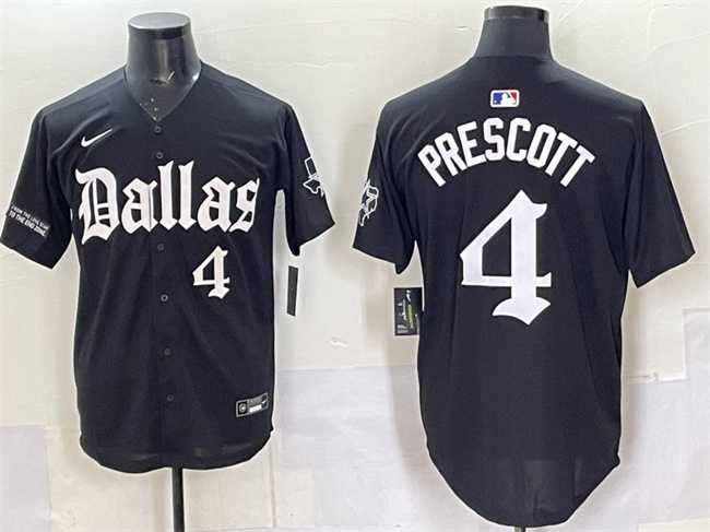 Mens Dallas Cowboys #4 Dak Prescott Black Gothic Lone Star Edition Limited Stitched Baseball Jersey->dallas cowboys->NFL Jersey