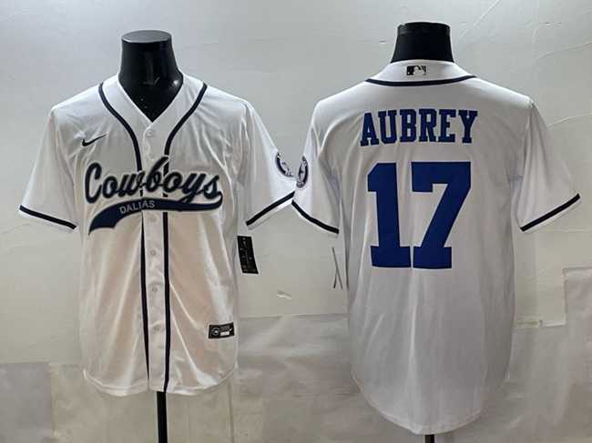 Mens Dallas Cowboys #17 Brandon Aubrey White Cool Base Stitched Baseball Jersey->dallas cowboys->NFL Jersey
