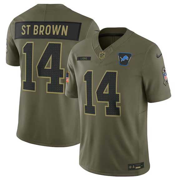 Mens Detroit Lions #14 Amon-Ra St. Brown Olive 2025 Salute to Service Limited Stitched Jersey Dyin->detroit lions->NFL Jersey