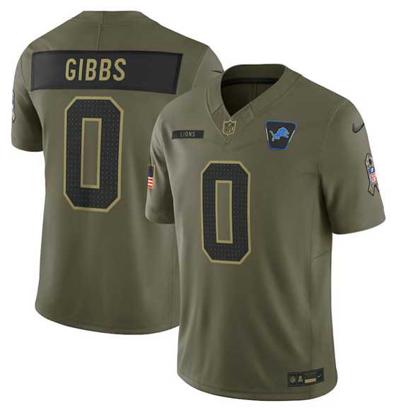 Mens Detroit Lions #0 Jahmyr Gibbs Olive 2025 Salute to Service Limited Stitched Jersey Dyin->detroit lions->NFL Jersey