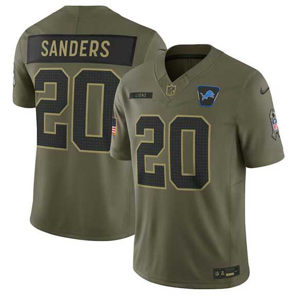 Mens Detroit Lions #20 Barry Sanders Olive 2025 Salute to Service Limited Stitched Jersey Dyin->detroit lions->NFL Jersey