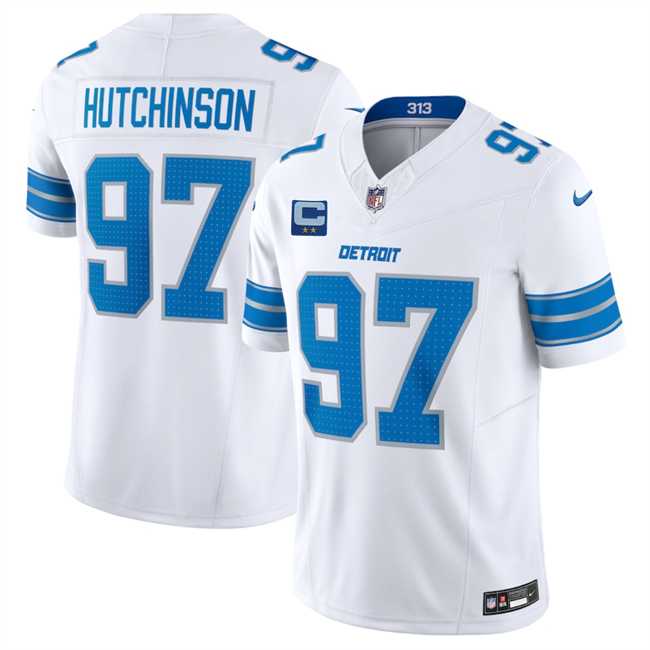 Mens Detroit Lions #97 Aidan Hutchinson White 2025 F.U.S.E. With 2-Star C Patch Vapor Limited Stitched Jersey Dzhi->detroit lions->NFL Jersey