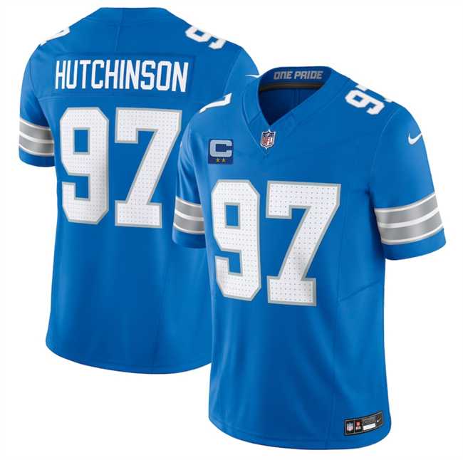 Mens Detroit Lions #97 Aidan Hutchinson Blue 2025 F.U.S.E. With 2-Star C Patch Vapor Limited Stitched Jersey Dzhi->detroit lions->NFL Jersey