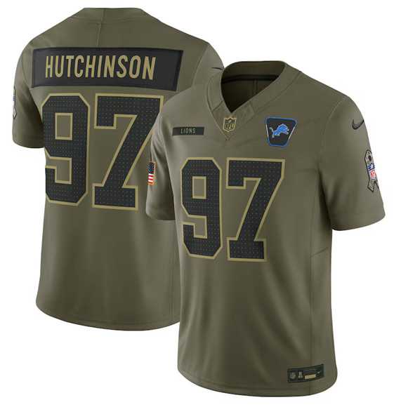 Mens Detroit Lions #97 Aidan Hutchinson Olive 2025 Salute to Service Limited Stitched Jersey Dyin->detroit lions->NFL Jersey