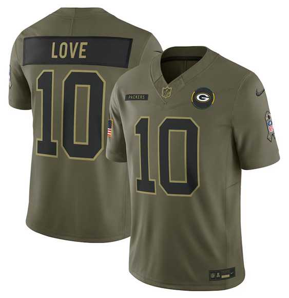 Men%27s Green Bay Packers #10 Jordan Love Olive 2025 Salute to Service Limited Stitched Jersey Dyin->indianapolis colts->NFL Jersey