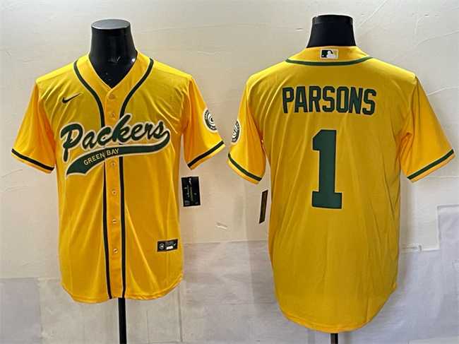 Men%27s Green Bay Packers #1 Micah Parsons Gold Cool Base Stitched Baseball Jersey->green bay packers->NFL Jersey