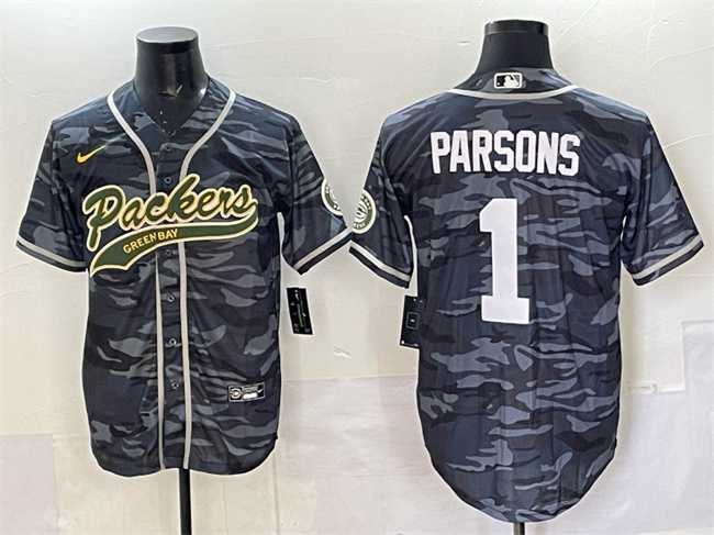 Men%27s Green Bay Packers #1 Micah Parsons Gray Camo Cool Base Stitched Baseball Jersey->green bay packers->NFL Jersey