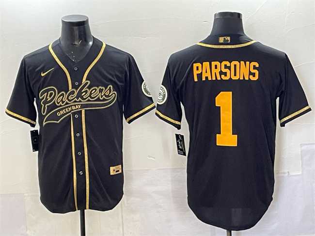 Men%27s Green Bay Packers #1 Micah Parsons Black Gold Cool Base Stitched Baseball Jersey->green bay packers->NFL Jersey