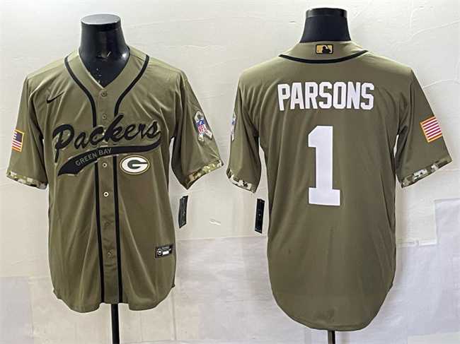 Men%27s Green Bay Packers #1 Micah Parsons Olive Salute to Service Cool Base Stitched Baseball Jersey->houston texans->NFL Jersey