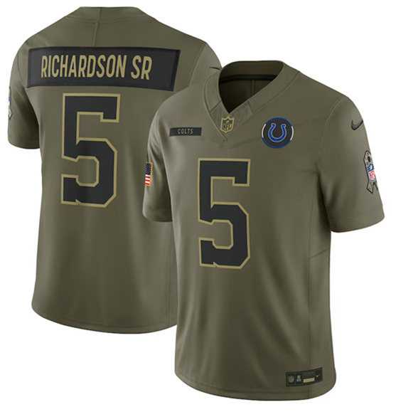 Mens Indianapolis Colts #5 Anthony Richardson Sr. Olive 2025 Salute to Service Limited Stitched Jersey Dyin->indianapolis colts->NFL Jersey