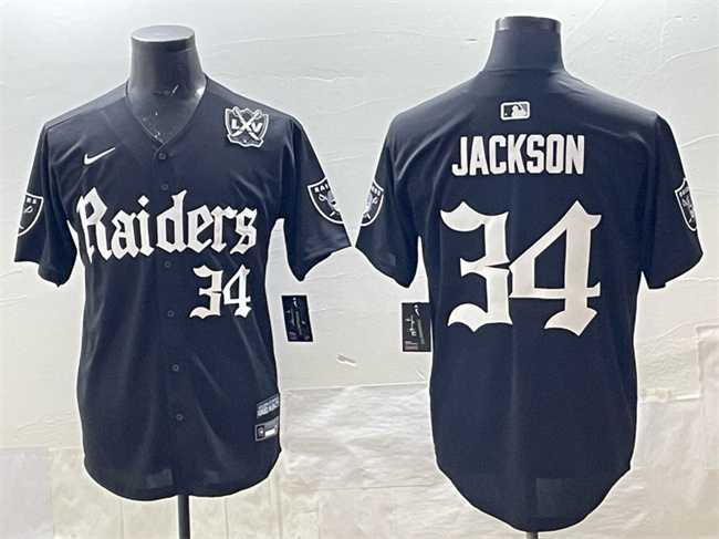 Mens Las Vegas Raiders #34 Bo Jackson Black Gothic Sin City Shadows Edition With 65th Anniversary Patch Vapor Limited Stitched Baseball Jersey->las vegas raiders->NFL Jersey