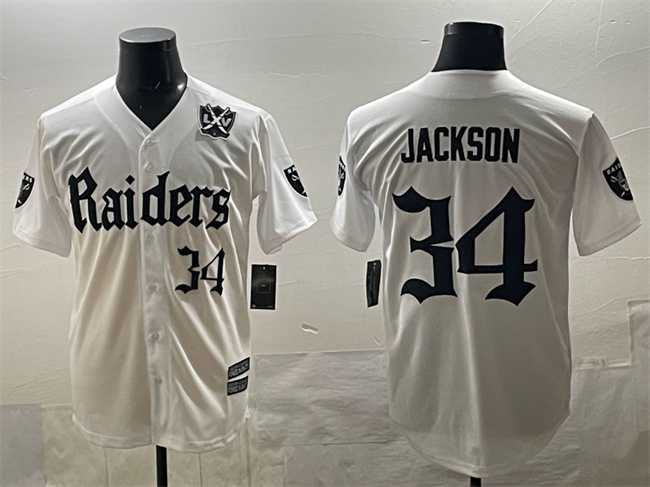 Mens Las Vegas Raiders #34 Bo Jackson White Gothic Sin City Shadows Edition With 65th Anniversary Patch Vapor Limited Stitched Baseball Jersey->las vegas raiders->NFL Jersey