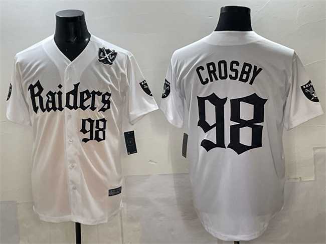 Mens Las Vegas Raiders #98 Maxx Crosby White Gothic Sin City Shadows Edition With 65th Anniversary Patch Vapor Limited Stitched Baseball Jersey->las vegas raiders->NFL Jersey
