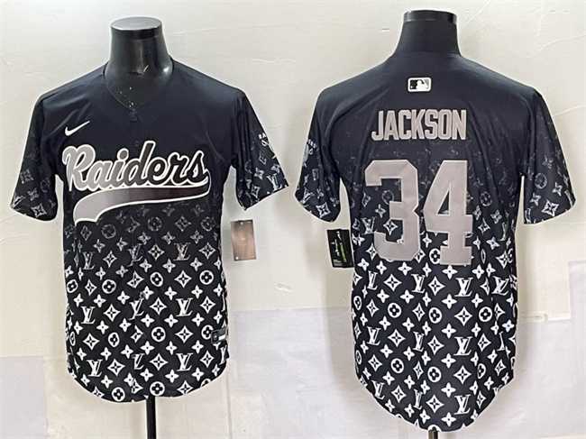 Mens Las Vegas Raiders #34 Bo Jackson Black Limited Stitched Baseball Jersey->las vegas raiders->NFL Jersey