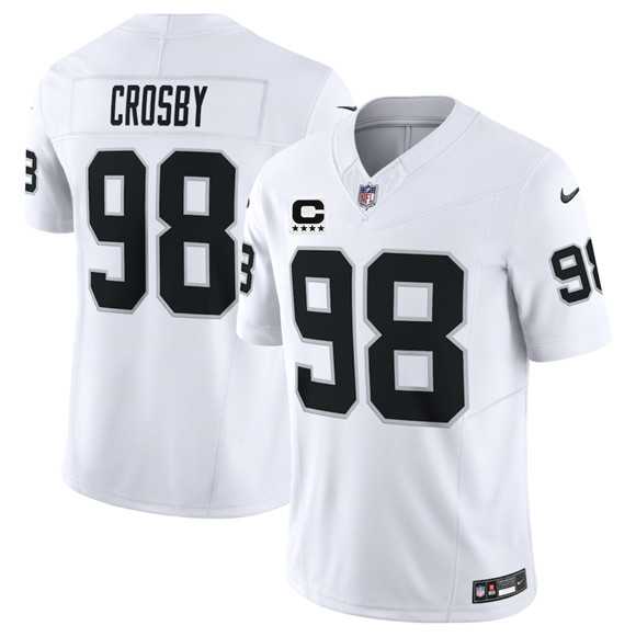 Mens Las Vegas Raiders #98 Maxx Crosby White 2025 F.U.S.E. With 4-Star C Patch Vapor Limited Stitched Jersey Dzhi->las vegas raiders->NFL Jersey