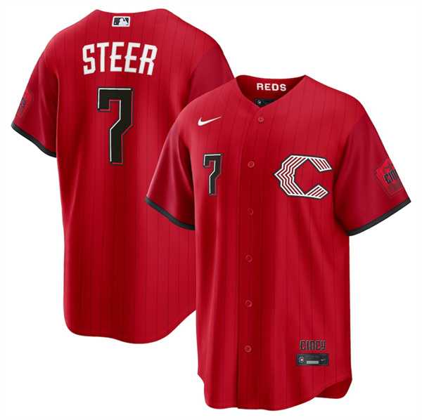 Men%27s Cincinnati Reds #7 Spencer Steer Red 2026 City Connect Stadium Stitched Jersey Dzhi->baltimore orioles->MLB Jersey