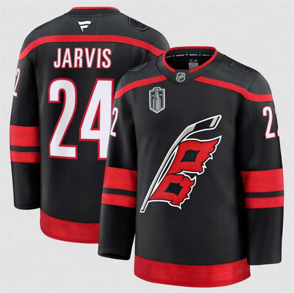 Men%27s Carolina Hurricanes #24 Seth Jarvis Black 2026 Stanley Cup Final Home Premium Hockey Stitched Jersey Dzhi->buffalo sabres->NHL Jersey