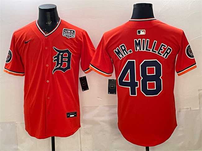 Mens Detroit Tigers #48 Mr. Miller Orange 2026 Alternate USA 250 Patch Vapor Premier Limited Stitched Jersey Dzhi->detroit tigers->MLB Jersey