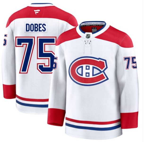 Men%27s Montreal Canadiens #75 Jakub Dobes White Fanatics Premium Away Jersey Dzhi->carolina hurricanes->NHL Jersey