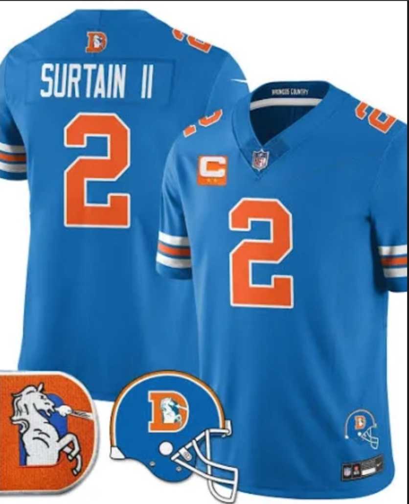 Men%27s Denver Broncos #2 Patrick Surtain II Blue F.U.S.E. With 2-Star C Patch Throwback Vapor Limited Stitched Jersey Dzhi->denver broncos->NFL Jersey