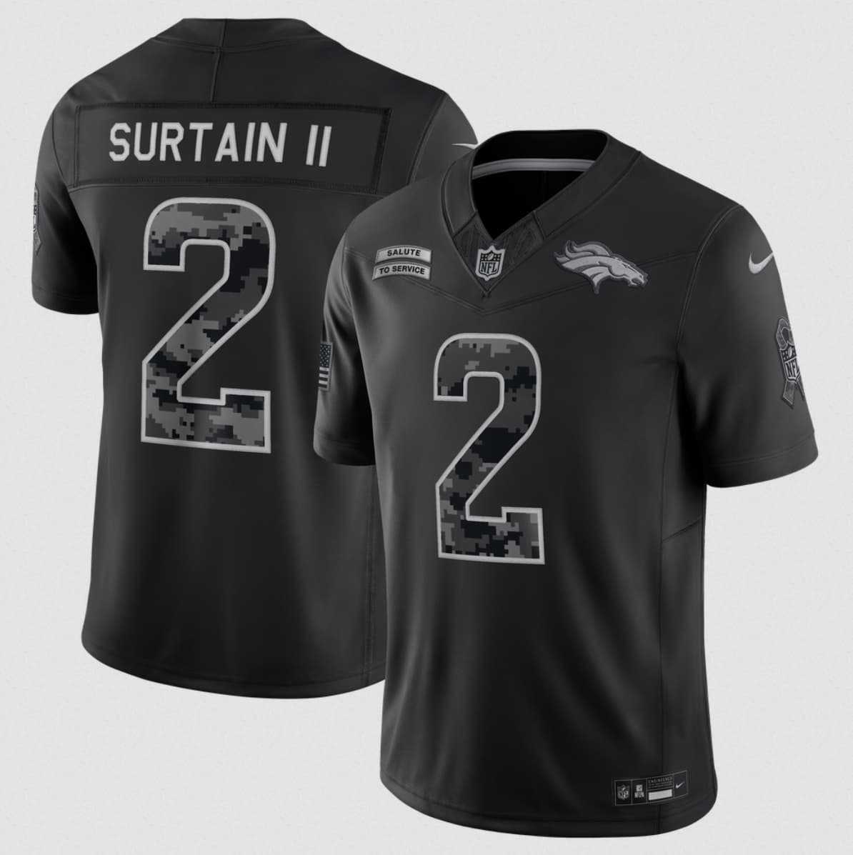 Men%27s Denver Broncos #2 Pat Surtain II Black 2026 F.U.S.E. Salute to Service Limited Stitched Stitched Jersey->denver broncos->NFL Jersey