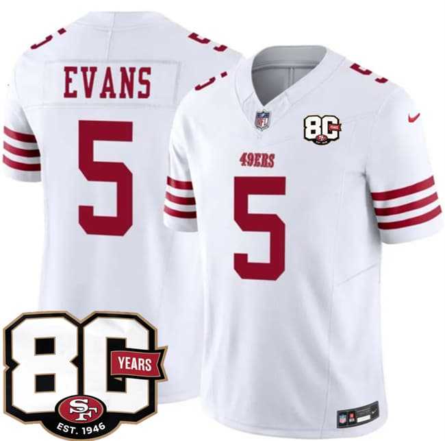 Men%27s San Francisco 49ers #5 Mike Evans White 80th Anniversary Patch 2026 F.U.S.E. Vapor Untouchable Limited Stitched Jersey Dzhi->san francisco 49ers->NFL Jersey