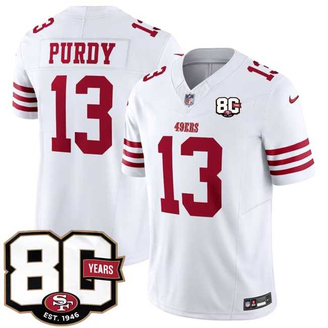 Men%27s San Francisco 49ers #13 Brock Purdy White 80th Anniversary Patch 2026 F.U.S.E. Vapor Untouchable Limited Stitched Jersey Dzhi->san francisco 49ers->NFL Jersey