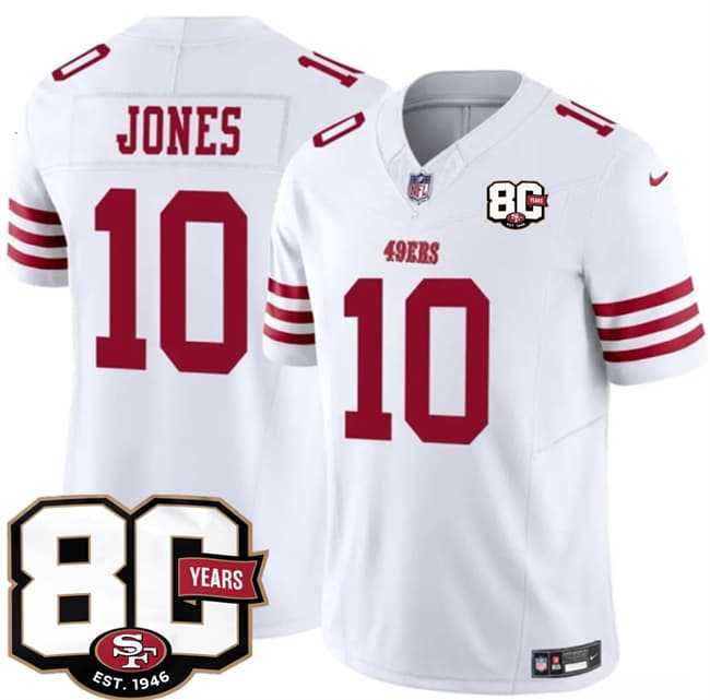Men%27s San Francisco 49ers #10 Mac Jones White 80th Anniversary Patch 2026 F.U.S.E. Vapor Untouchable Limited Stitched Jersey Dzhi->san francisco 49ers->NFL Jersey