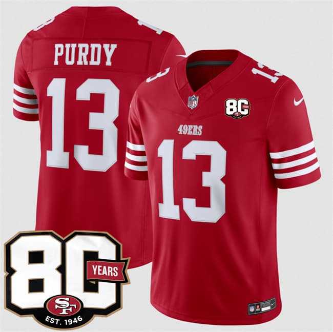 Men%27s San Francisco 49ers #13 Brock Purdy Red 80th Anniversary Patch 2026 F.U.S.E. Vapor Untouchable Limited Stitched Jersey Dzhi->san francisco 49ers->NFL Jersey