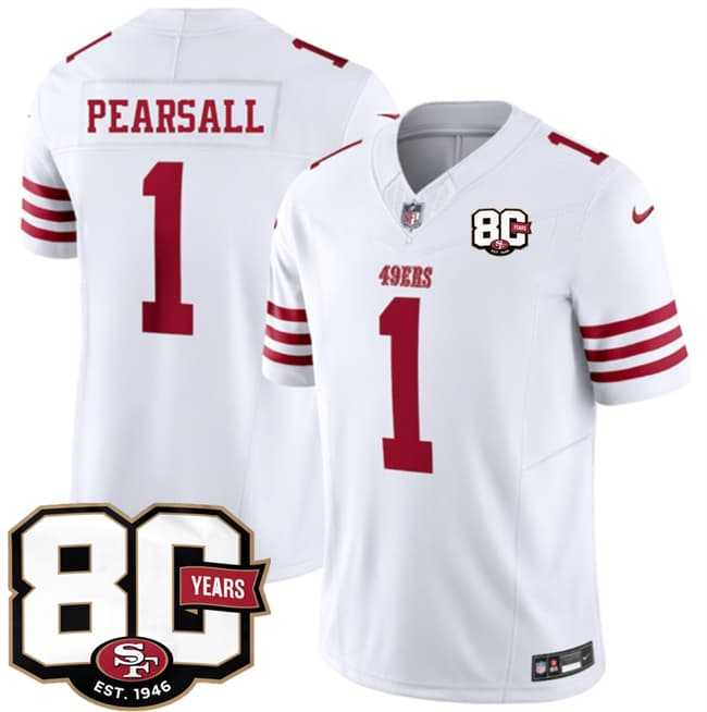 Men%27s San Francisco 49ers #1 Ricky Pearsall White 80th Anniversary Patch 2026 F.U.S.E. Vapor Untouchable Limited Stitched Jersey Dzhi->san francisco 49ers->NFL Jersey