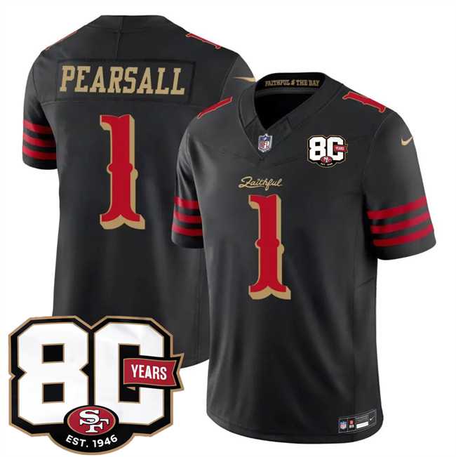 Men%27s San Francisco 49ers #1 Ricky Pearsall Black 80th Anniversary Patch Rivalries 2026 F.U.S.E. Vapor Untouchable Limited Stitched Jersey Dzhi->new england patriots->NFL Jersey